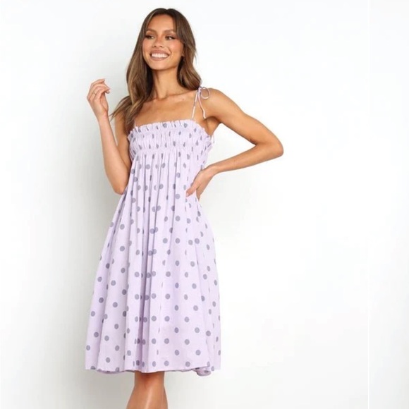 Petal & Pup Lavender Polka Dot Midi Dress - Picture 1 of 8